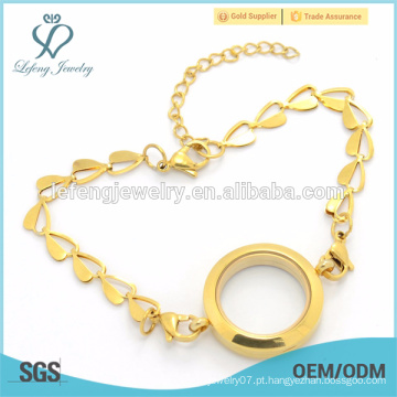 Oco de aço inoxidável pulseira pulseira de ouro com pingente liso flutuante locket